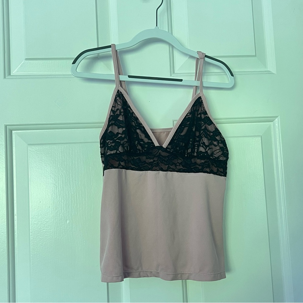 SHEIN black lace and pink vneck cropped top